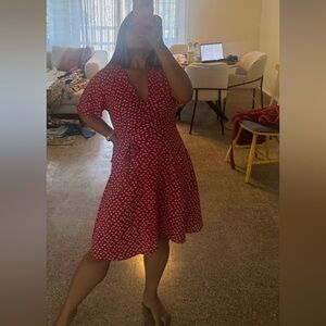 Red Floral Wrap Dress